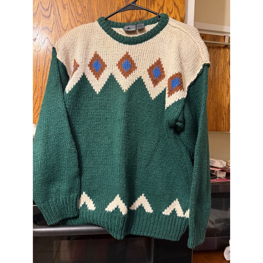 Lizwear Vintage Chunky Knit Sweater Green GeometricDiamond Mountain Cotton Blend
